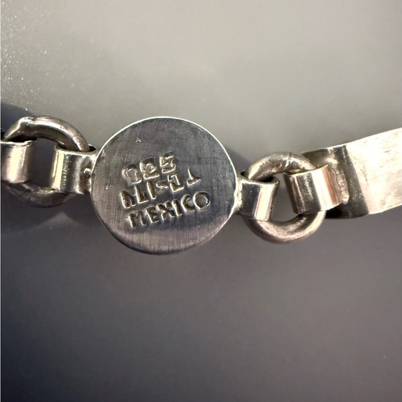 Taxco Silver Bracelet with Blue and Green Accents - Picture 5 of 9